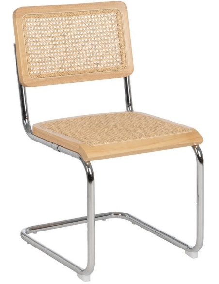 Chaise vintage en Bois d'hévéa Rotin Naturel Cannage Métal Argenté Karia - 1