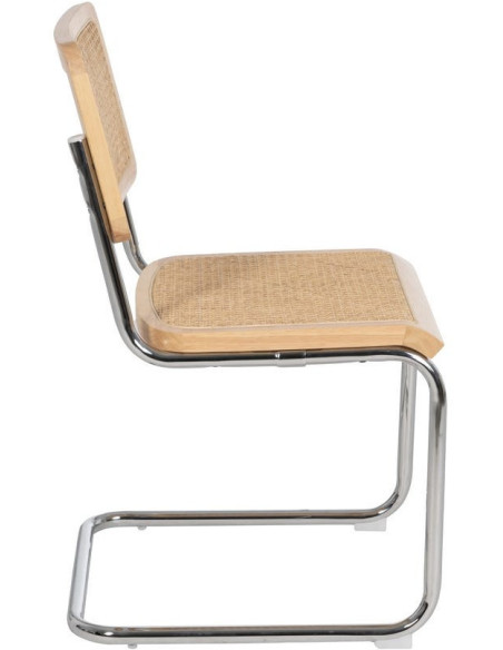 Chaise vintage en Bois d'hévéa Rotin Naturel Cannage Métal Argenté Karia - 2