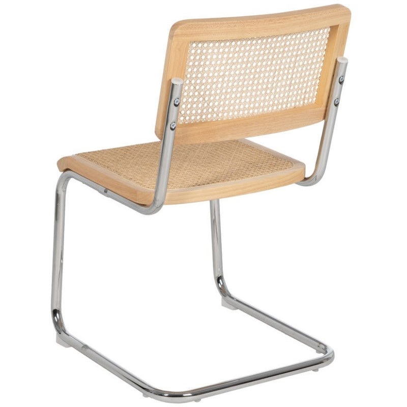 Chaise vintage en Bois d'hévéa Rotin Naturel Cannage Métal Argenté Karia - 3