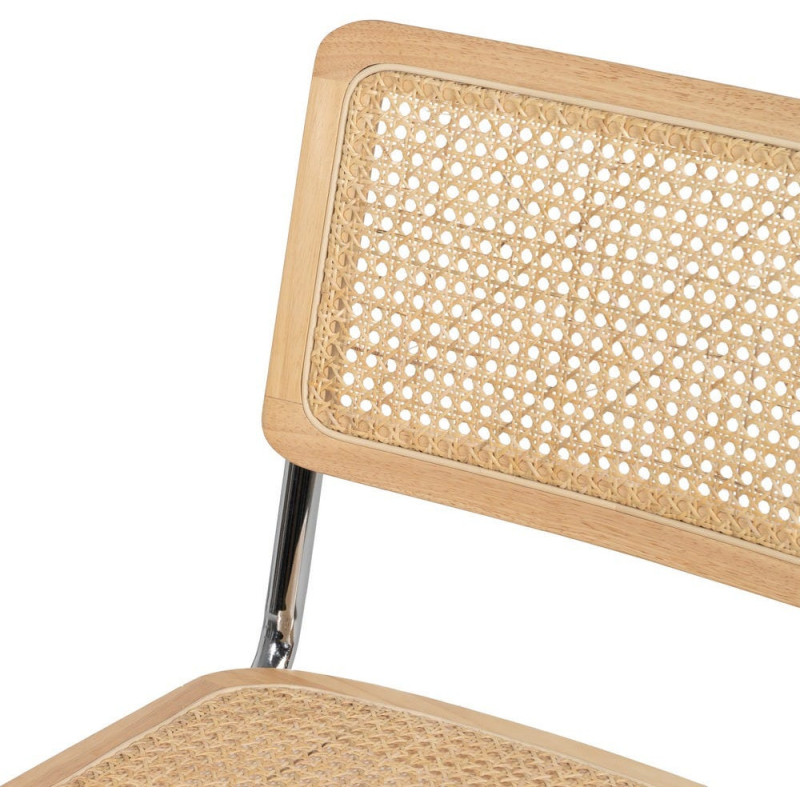 Chaise vintage en Bois d'hévéa Rotin Naturel Cannage Métal Argenté Karia - 5