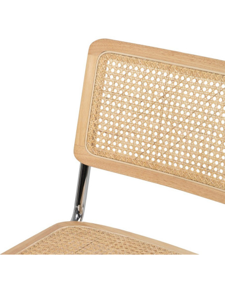 Chaise vintage en Bois d'hévéa Rotin Naturel Cannage Métal Argenté Karia - 5