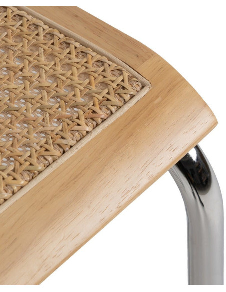 Chaise vintage en Bois d'hévéa Rotin Naturel Cannage Métal Argenté Karia - 7