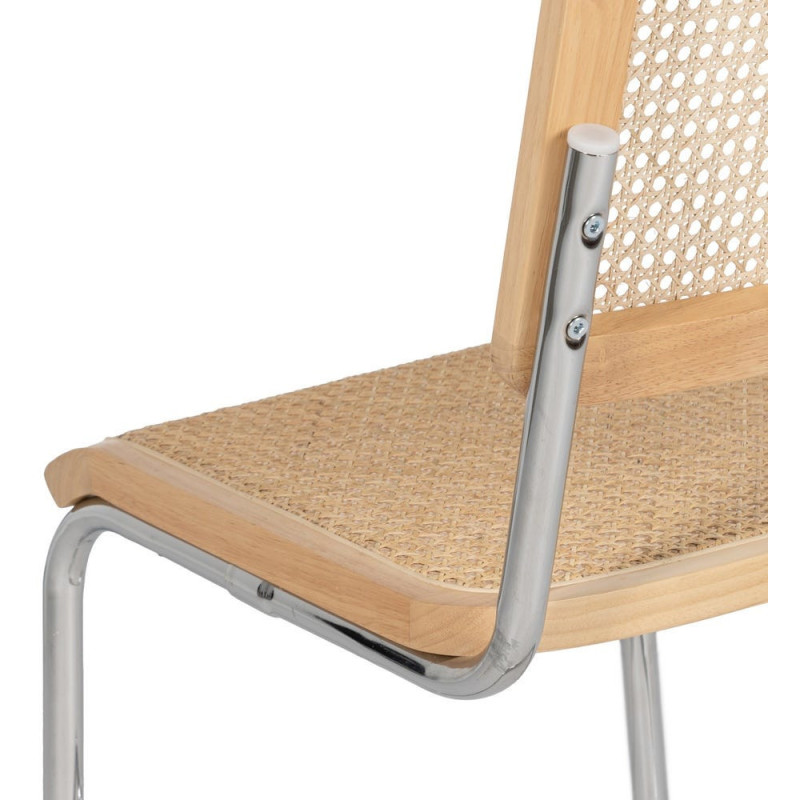 Chaise vintage en Bois d'hévéa Rotin Naturel Cannage Métal Argenté Karia - 8