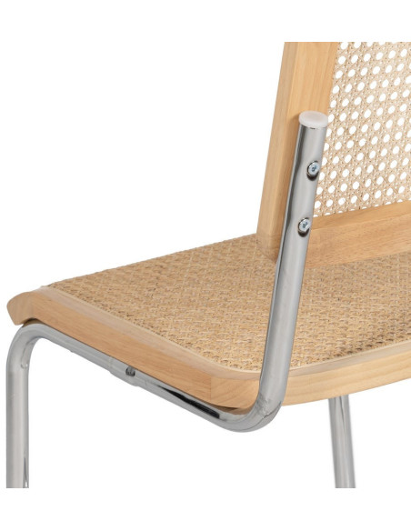 Chaise vintage en Bois d'hévéa Rotin Naturel Cannage Métal Argenté Karia - 8