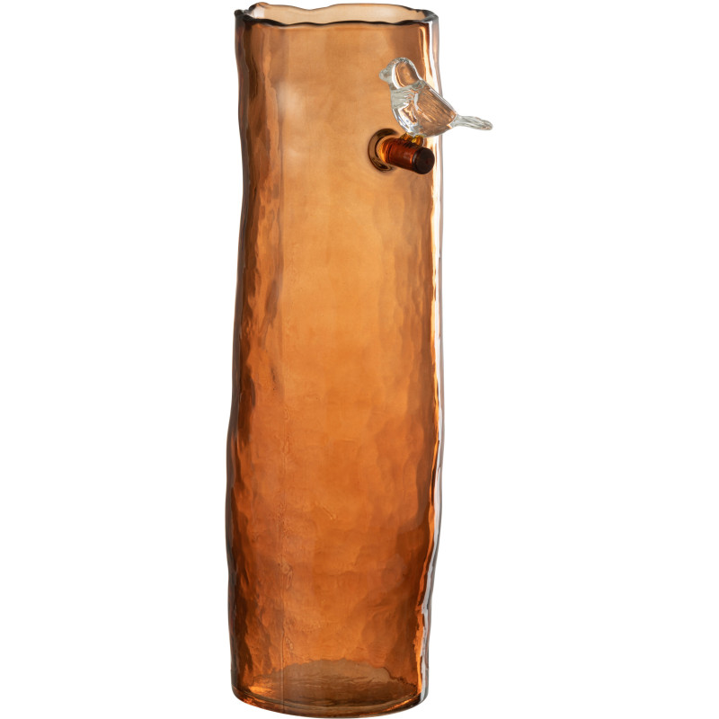 Vase Cyclindrique Oiseau sur branche Hauteur 32 cm en Verre Orange Aves - 1