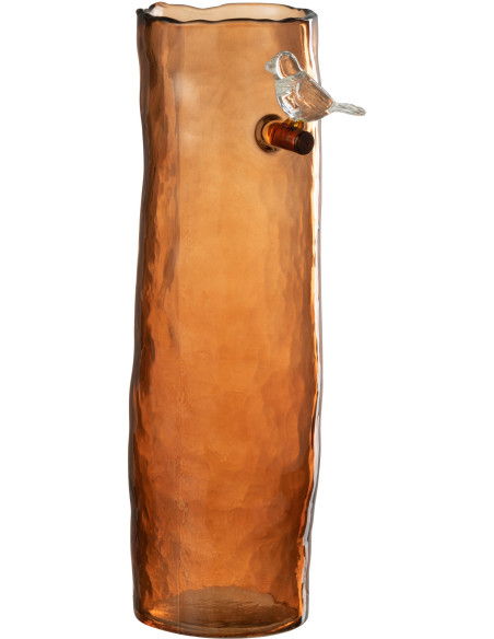 Vase Cyclindrique Oiseau sur branche Hauteur 32 cm en Verre Orange Aves - 1