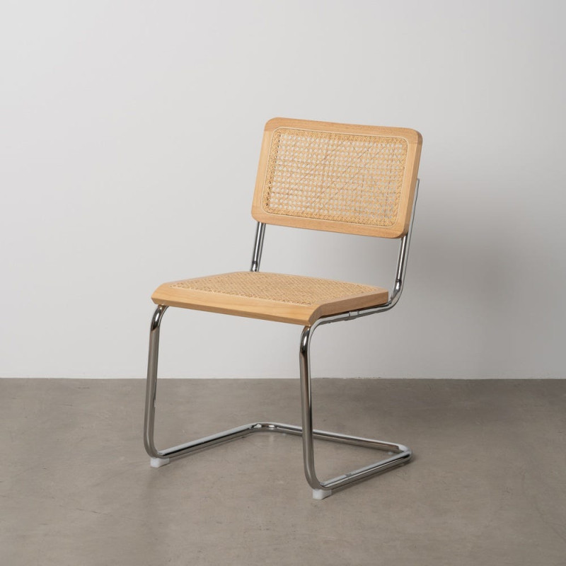 Chaise vintage en Bois d'hévéa Rotin Naturel Cannage Métal Argenté Karia - 11