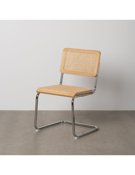 Chaise vintage en Bois d'hévéa Rotin Naturel Cannage Métal Argenté Karia - 11