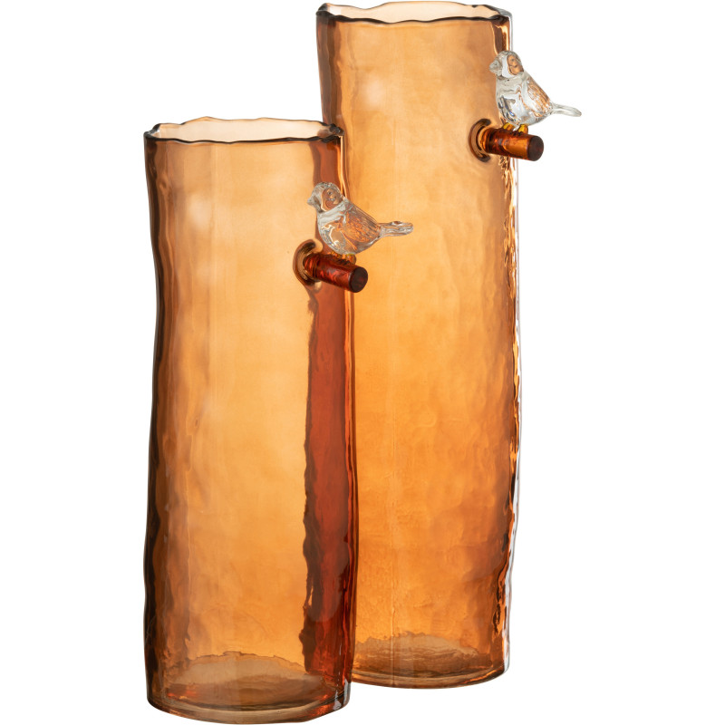 Vase Cyclindrique Oiseau sur branche Hauteur 32 cm en Verre Orange Aves - 2