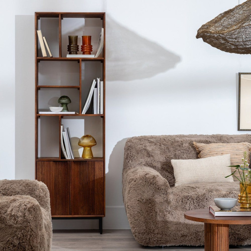 Étagère moderne 2 portes 7 niches en Bois de manguier Marron Métal Noir Talaia - 2