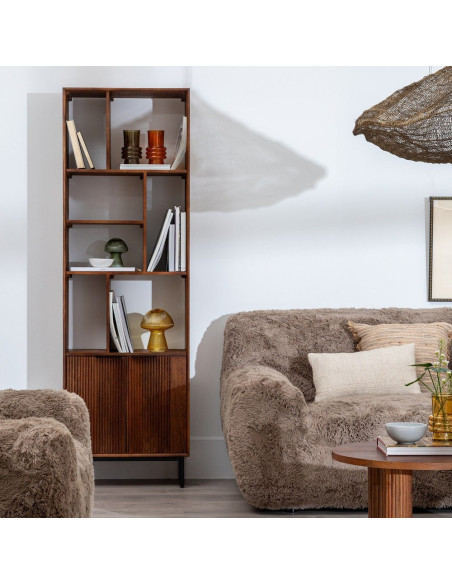 Étagère moderne 2 portes 7 niches en Bois de manguier Marron Métal Noir Talaia - 2