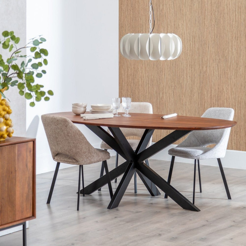 Table à manger moderne Ovale 8 personnes en Bois de manguier Marron Métal Noir Talaia - 2