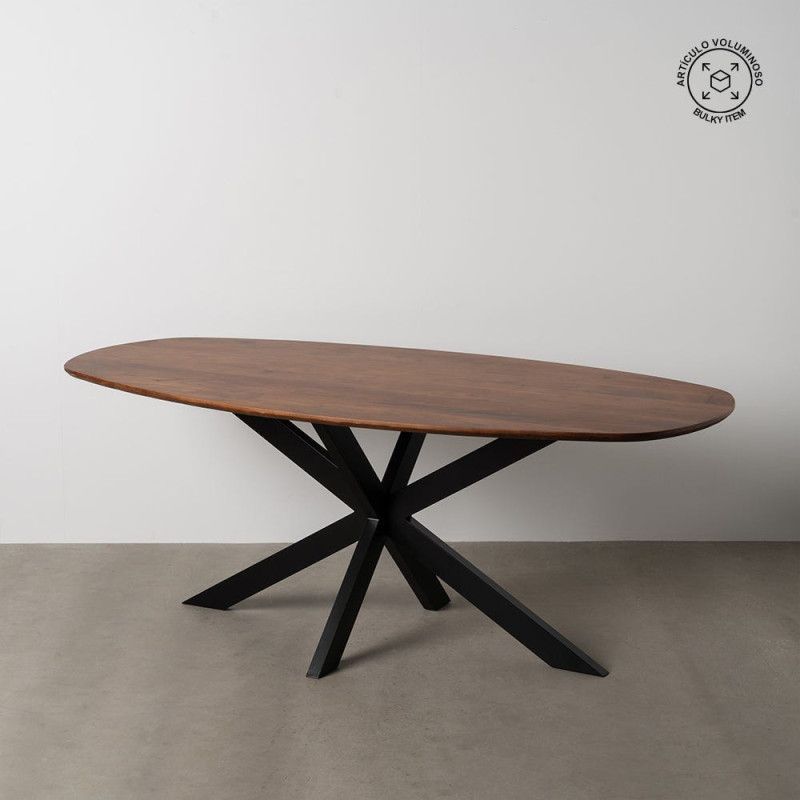 Table à manger moderne Ovale 8 personnes en Bois de manguier Marron Métal Noir Talaia - 4