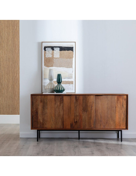 Buffet enfilade moderne 3 portes en Bois de manguier Marron Métal Noir Talaia - 2