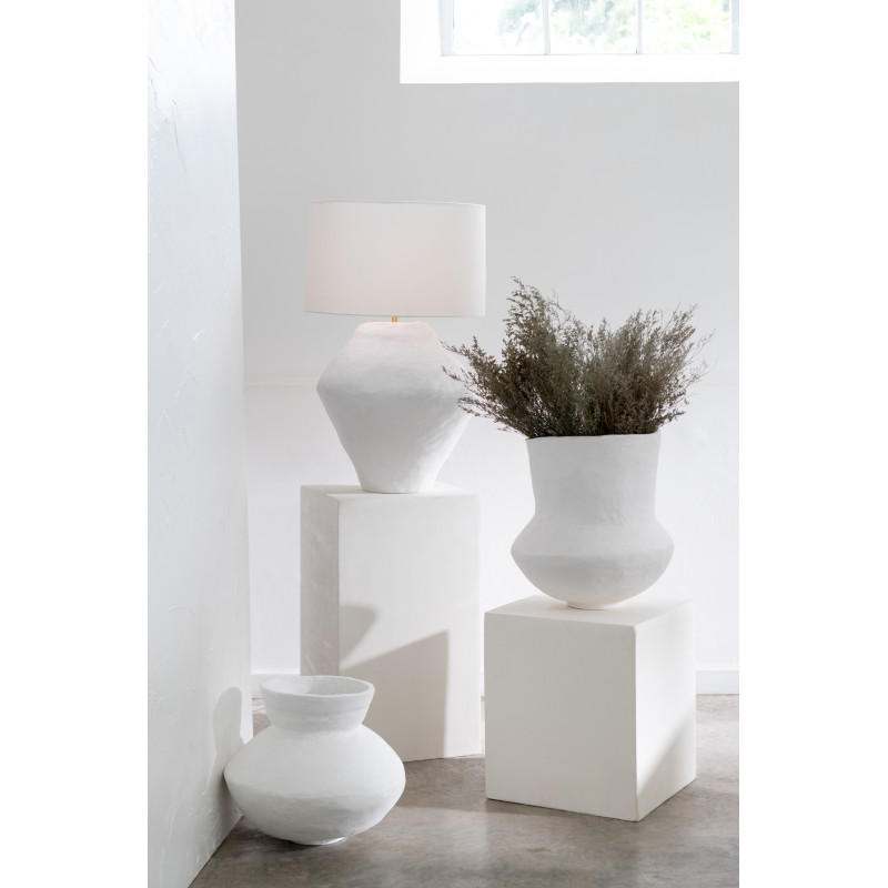 Vase Rond Hauteur 35 cm en Papier mâché Blanc Chayma - 2