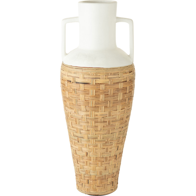 Vase Amphore XXL Hauteur 100 cm en Terre cuite Blanc Rotin Naturel Pugghie - 1