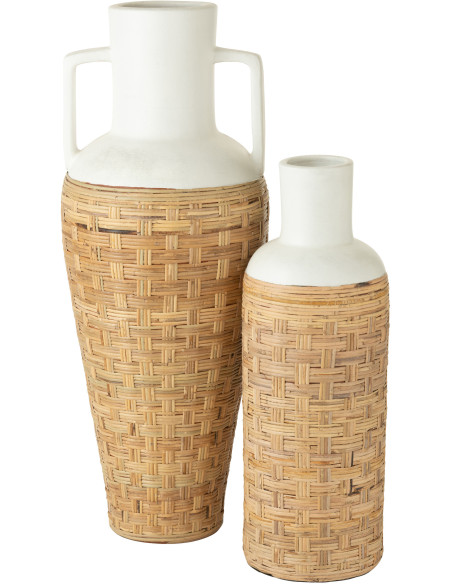 Vase Amphore XXL Hauteur 100 cm en Terre cuite Blanc Rotin Naturel Pugghie - 2