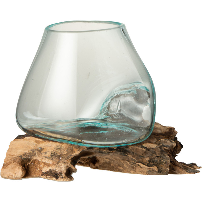 Vase Ovale sur pied Hauteur 20 cm en Verre recyclé Transparent Bois de gamal Naturel Gamal - 1