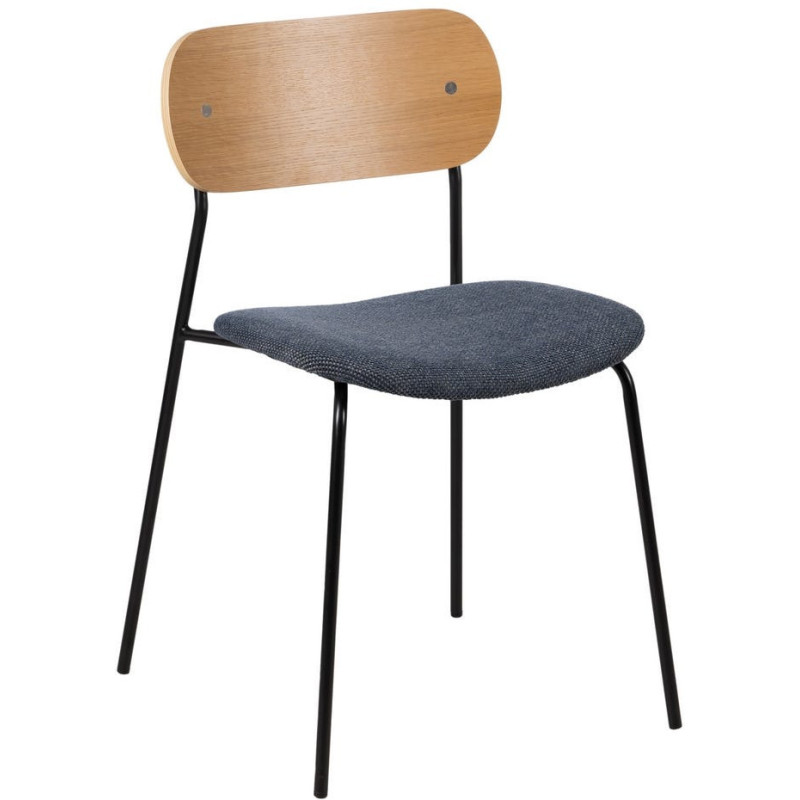 Chaise moderne d'écolier en Tissu Bleu Plywood Naturel Métal Noir Nelda (Lot de 4) - 1