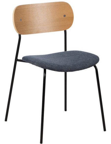 Chaise moderne d'écolier en Tissu Bleu Plywood Naturel Métal Noir Nelda (Lot de 4) - 1