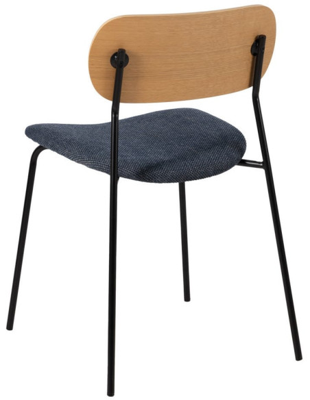 Chaise moderne d'écolier en Tissu Bleu Plywood Naturel Métal Noir Nelda (Lot de 4) - 3