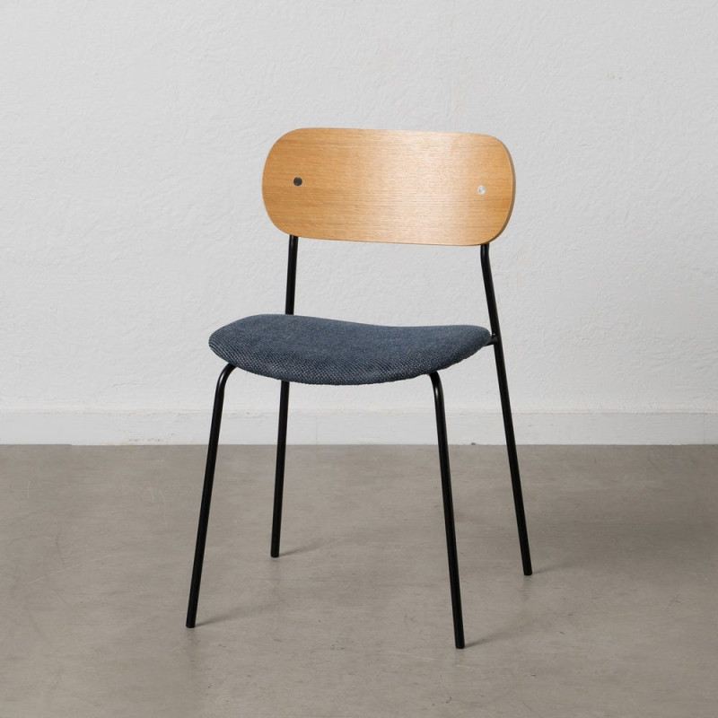 Chaise moderne d'écolier en Tissu Bleu Plywood Naturel Métal Noir Nelda (Lot de 4) - 13