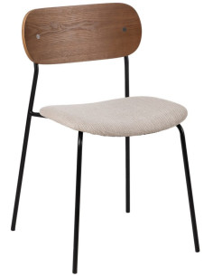 Chaise moderne d'écolier en Tissu Blanc crème Plywood Marron Métal Noir Nelda (Lot de 4) - 1