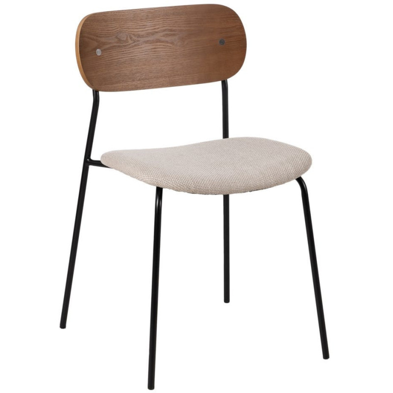 Chaise moderne d'écolier en Tissu Blanc crème Plywood Marron Métal Noir Nelda (Lot de 4) - 1