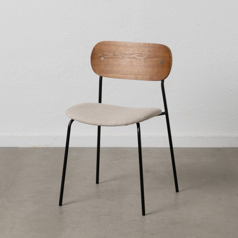 Chaise moderne d'écolier en Tissu Blanc crème Plywood Marron Métal Noir Nelda (Lot de 4) - 13