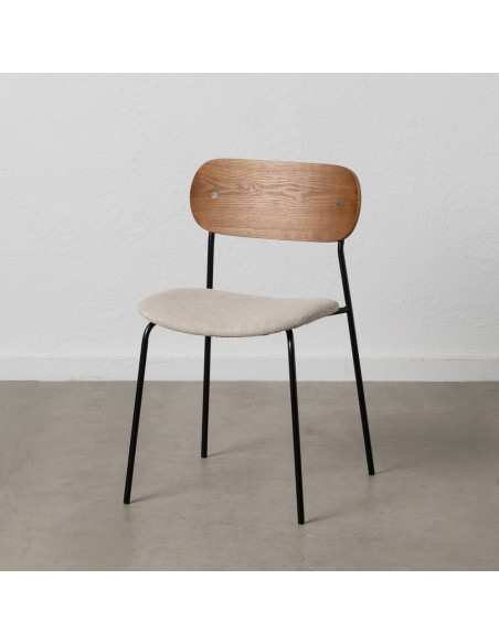 Chaise moderne d'écolier en Tissu Blanc crème Plywood Marron Métal Noir Nelda (Lot de 4) - 13