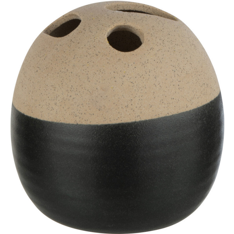Vase Boule avec trous Hauteur 15 cm en Céramique Beige Noir Shori - 1