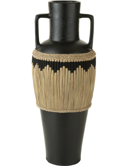 Vase Amphore XXL Hauteur 100 cm en Terre cuite Noir Herbe Naturel Noir Pugghie - 1