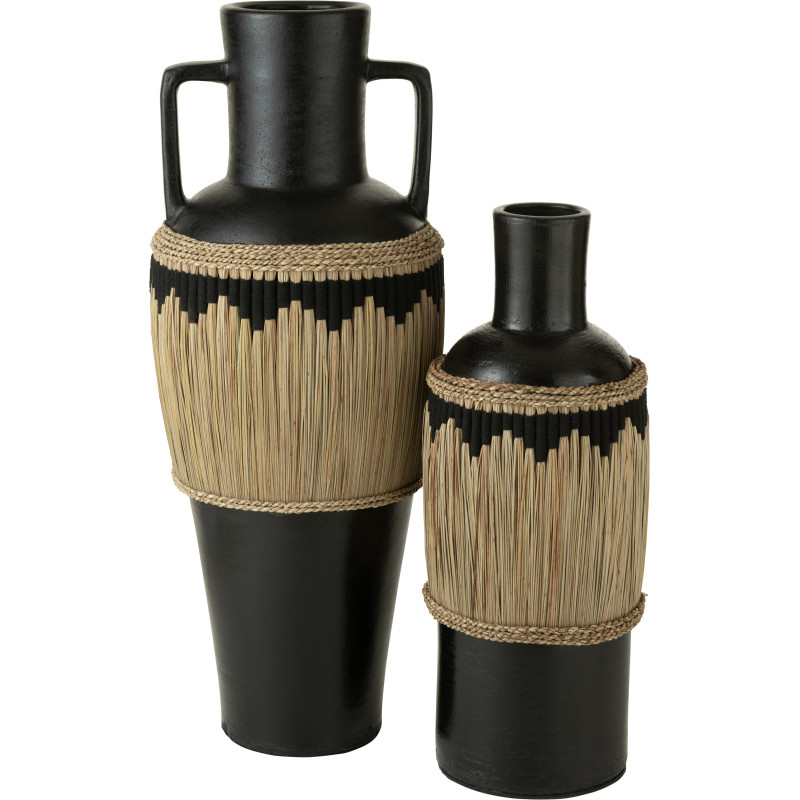 Vase Amphore XXL Hauteur 100 cm en Terre cuite Noir Herbe Naturel Noir Pugghie - 2