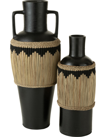 Vase Amphore XXL Hauteur 100 cm en Terre cuite Noir Herbe Naturel Noir Pugghie - 2