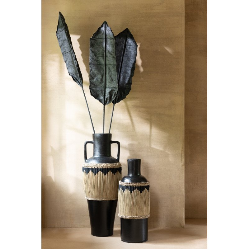 Vase Amphore XXL Hauteur 100 cm en Terre cuite Noir Herbe Naturel Noir Pugghie - 3