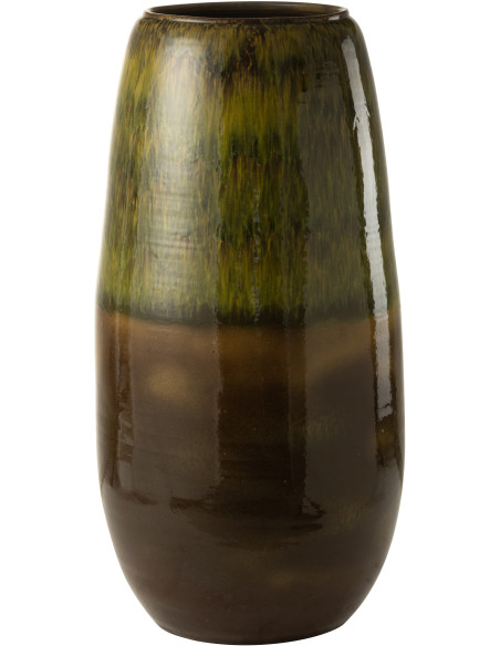 Vase Ovale XXL Hauteur 90 cm en Céramique Vert Marron Olive - 1
