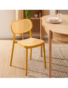 Chaise style vintage en Polypropylène Jaune moutarde Beige Cannage Salma (Lot de 4) - 14