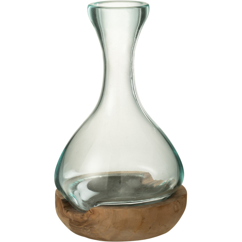Vase Bouteille sur pied Hauteur 30 cm en Verre recyclé Transparent Bois de gamal Naturel Gamal - 1