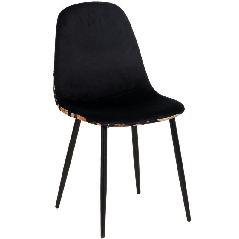 Chaise moderne dos motif fleurs en Tissu Métal Noir Nerea (Lot de 4) - 1
