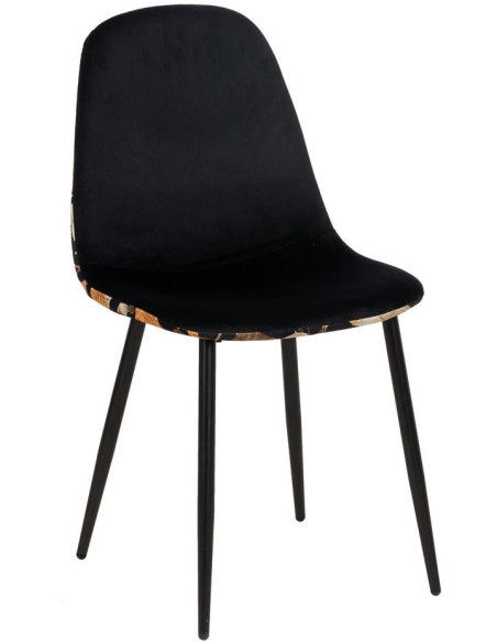 Chaise moderne dos motif fleurs en Tissu Métal Noir Nerea (Lot de 4) - 1
