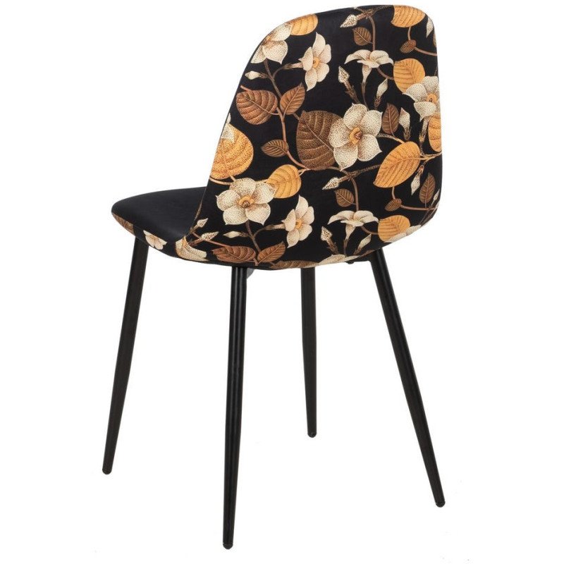 Chaise moderne dos motif fleurs en Tissu Métal Noir Nerea (Lot de 4) - 3