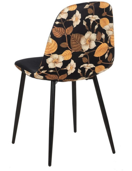 Chaise moderne dos motif fleurs en Tissu Métal Noir Nerea (Lot de 4) - 3