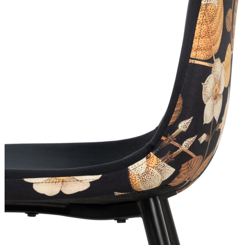 Chaise moderne dos motif fleurs en Tissu Métal Noir Nerea (Lot de 4) - 7