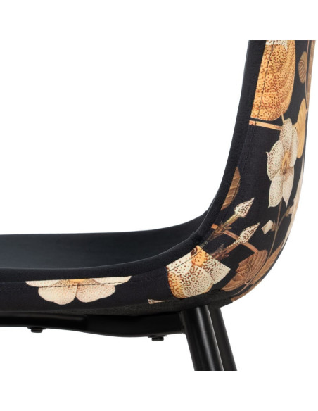 Chaise moderne dos motif fleurs en Tissu Métal Noir Nerea (Lot de 4) - 7