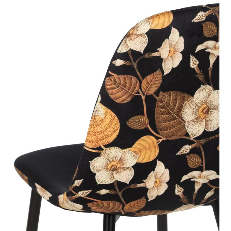 Chaise moderne dos motif fleurs en Tissu Métal Noir Nerea (Lot de 4) - 9
