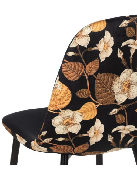 Chaise moderne dos motif fleurs en Tissu Métal Noir Nerea (Lot de 4) - 9