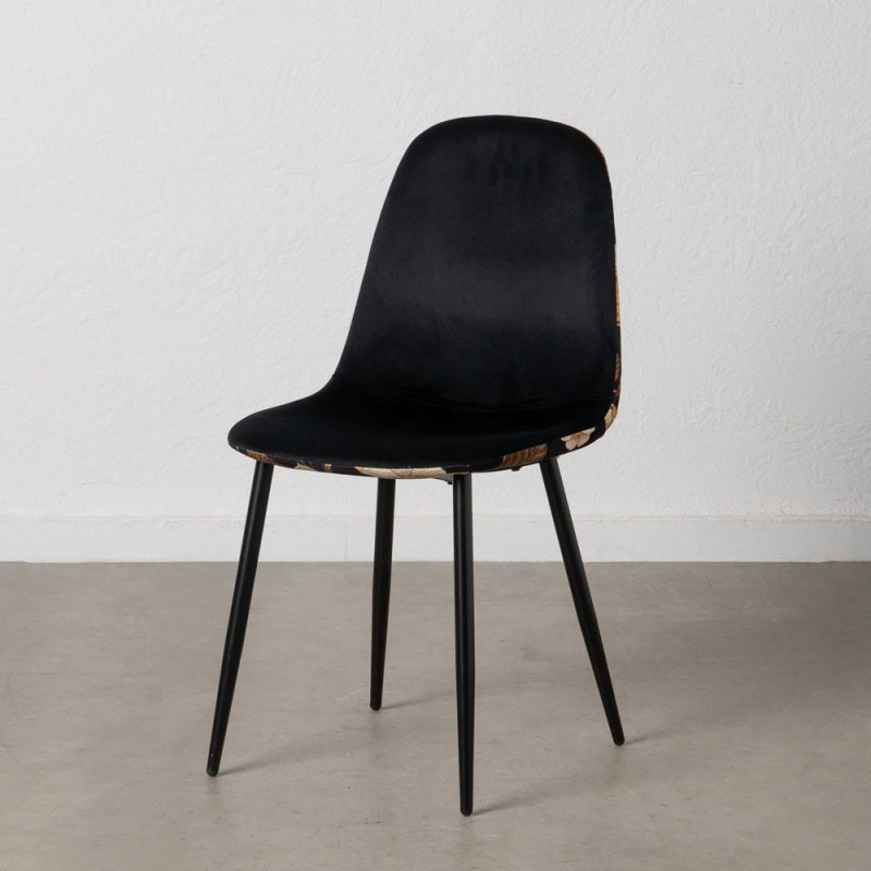 Chaise moderne dos motif fleurs en Tissu Métal Noir Nerea (Lot de 4) - 13