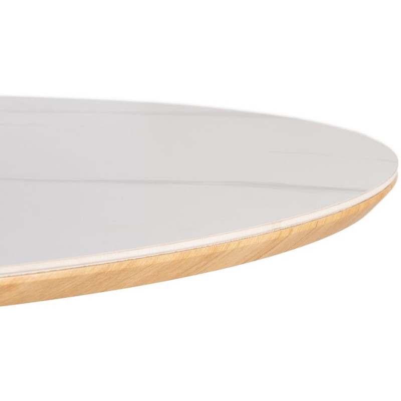 Table à manger moderne chic Ovale 6 personnes en Bois MDF Naturel Noir Céramique Blanc Effet marbre Dalina - 6