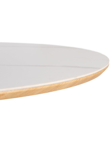 Table à manger moderne chic Ovale 6 personnes en Bois MDF Naturel Noir Céramique Blanc Effet marbre Dalina - 6