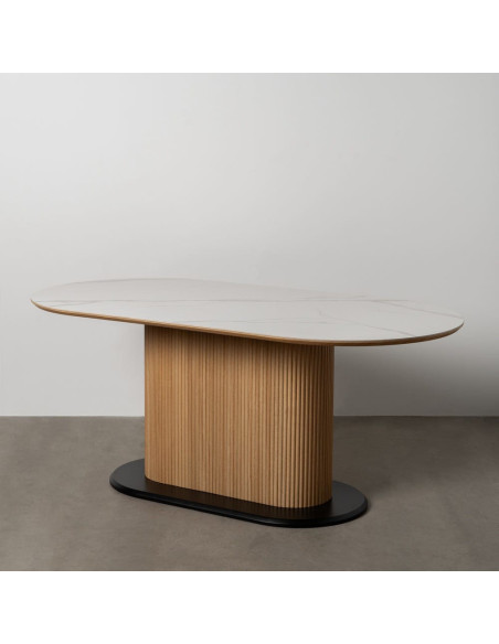 Table à manger moderne chic Ovale 6 personnes en Bois MDF Naturel Noir Céramique Blanc Effet marbre Dalina - 9